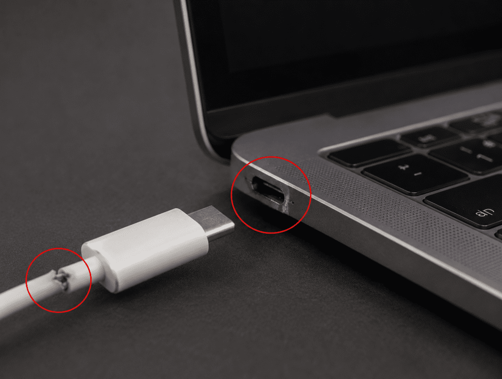 Überprüfung eines beschädigten MacBook Ladeanschlusses