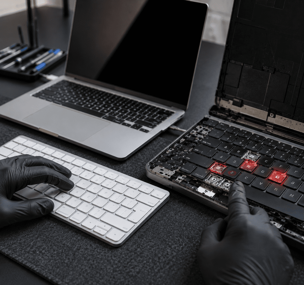 Externe Tastatur zur Diagnose eines MacBook Tastaturproblems angeschlossen
