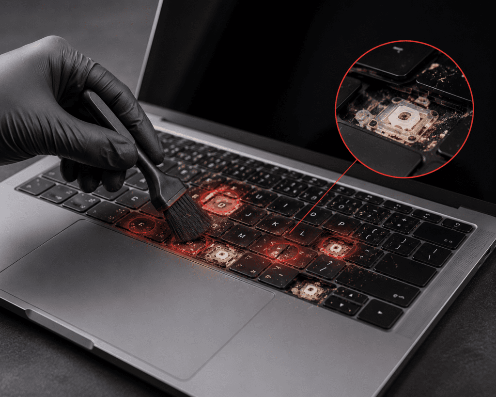 Reinigung einer verschmutzten MacBook Tastatur zur Wiederherstellung der Funktion
