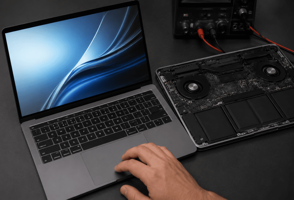 Funktionsprüfung eines reparierten MacBook Logicboards