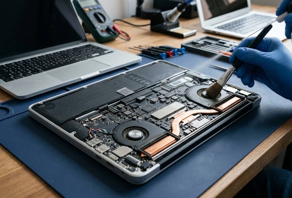 Innenreinigung eines MacBook während SSD Upgrade